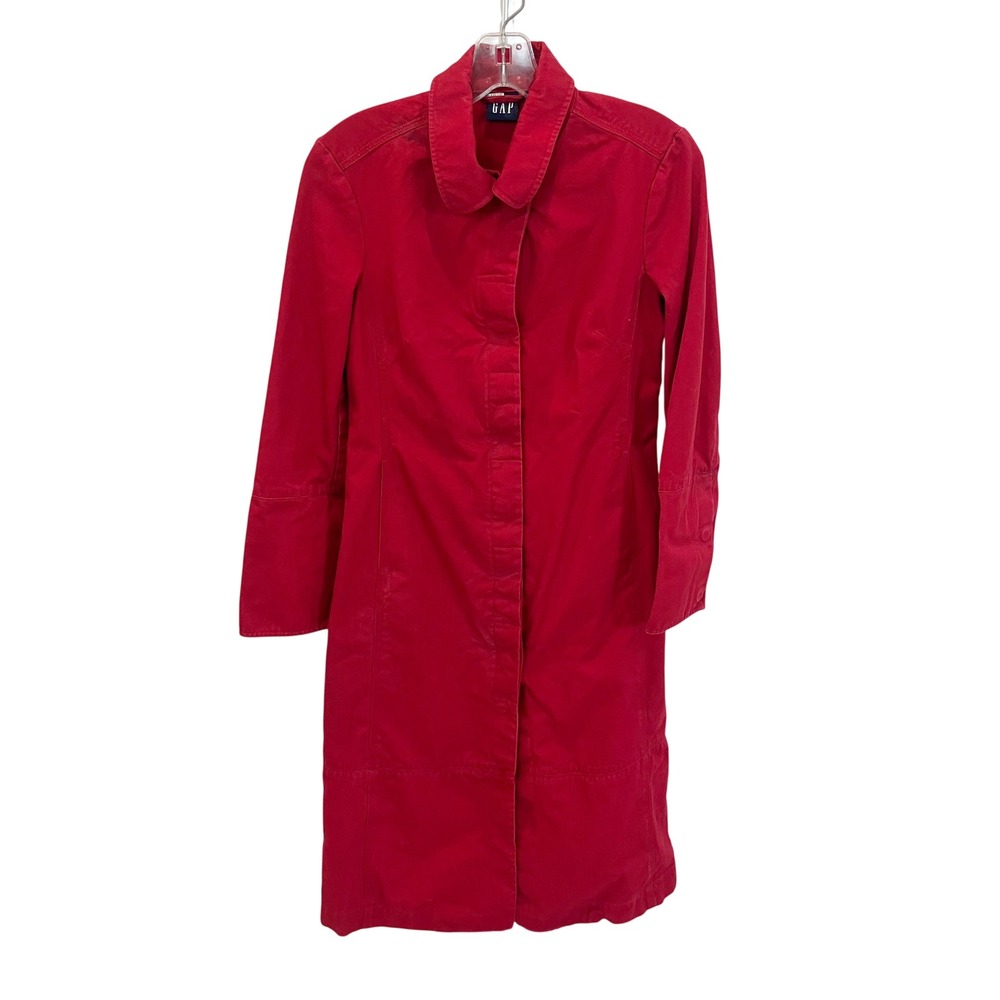 Vintage Gap Red Trench Coat Cotton Twill Canvas Long Jacket Fall 2001 Size XS